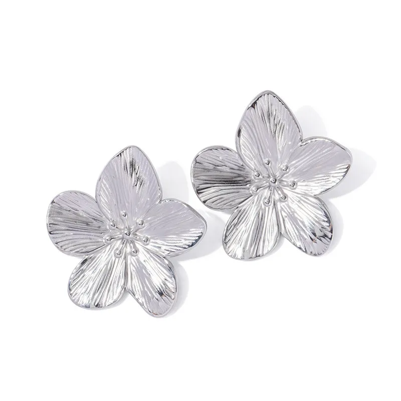 Stylish Vintage Flower Stud Earrings Gold Color Stainless Steel for Women Fashion Exaggerated Party Jewelry Gifts