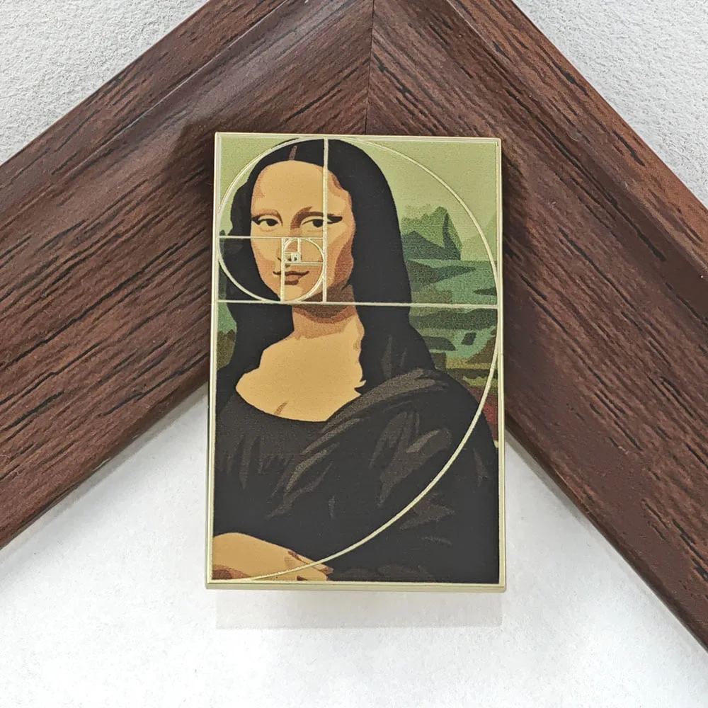 Famous Art Mona Lisa Enamel Pin Golden Ratio Fibonacci Spiral Brooch Leonardo Da Vinci Painting Lapel Badge Artist Jewelry Gift