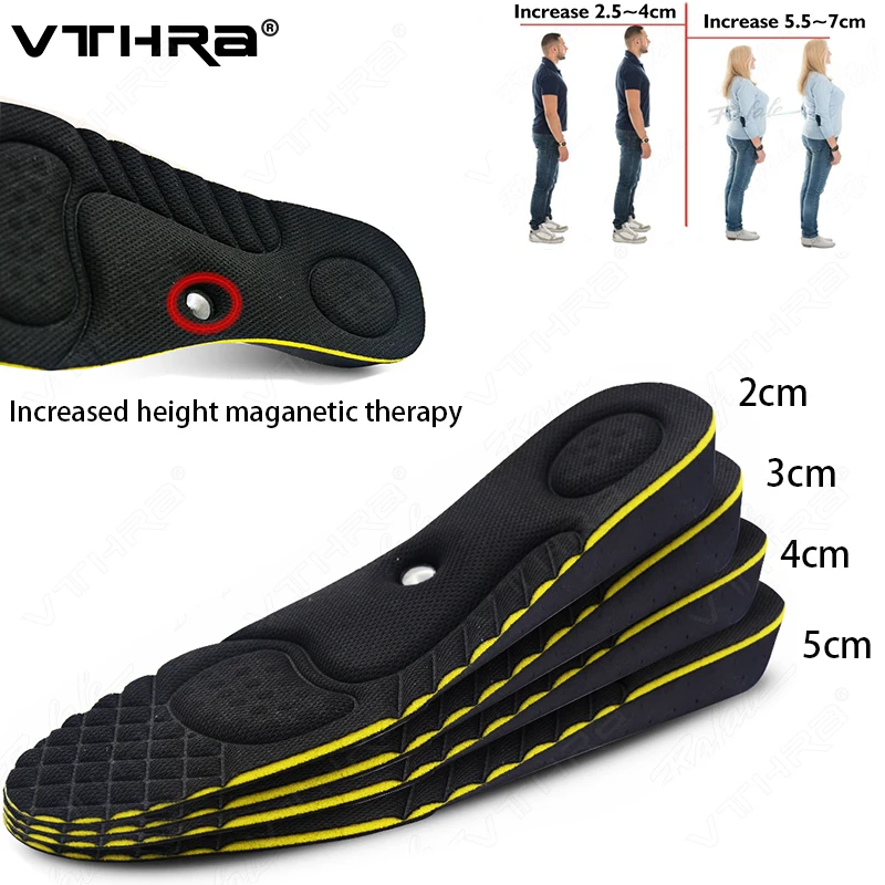 VTHRA Magnet Massage Height Increase Insole 2/3/4/5cm Up Invisiable Heighten Insole Arch Support Men Women Shoe Sole Inserts Pad