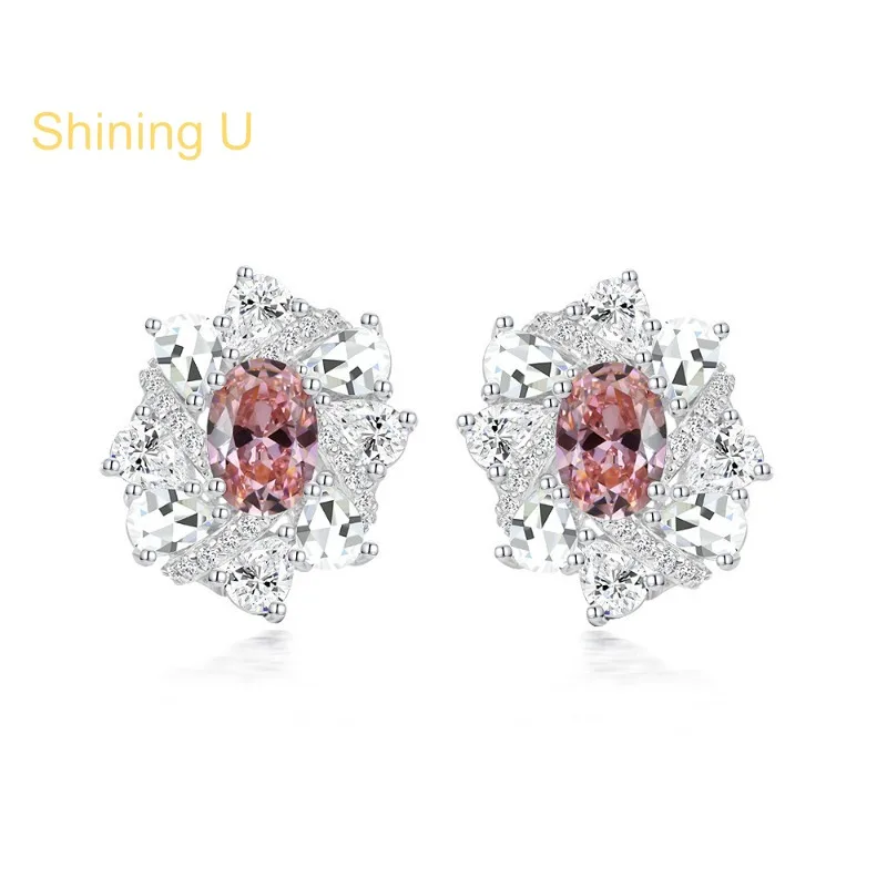 

Shining U S925 Silver 5*7mm 1CT Pink Ruby Oval Stud Earrings for Women Fine Jewelry Wedding