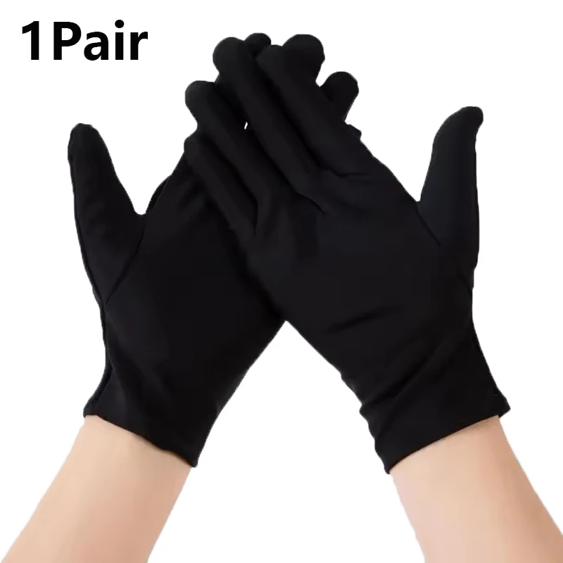 1 Par de Guantes Negros Elásticos de Etiqueta para Ciclismo y Motociclismo, Guantes Finos con Forro de Seda Pura, Guantes Interiores para Esquí y Caminata