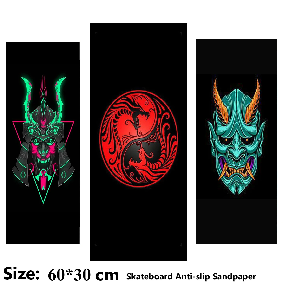 Китайская модная маска с тотемным узором, противоскользящая наклейка для электрического скутера, наждачная бумага, лента для скейтборда, лист 60*30 см