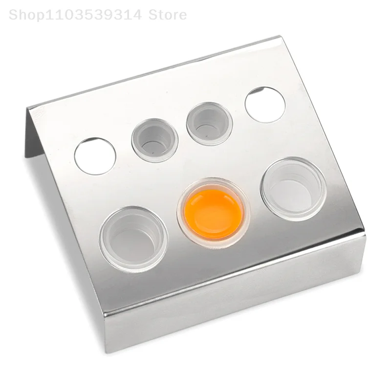 7 Holes Stainless Steel Rectangle Cover Tattoo Ink Pigment Cups Caps Stand Holder Storage Container Standing Rack