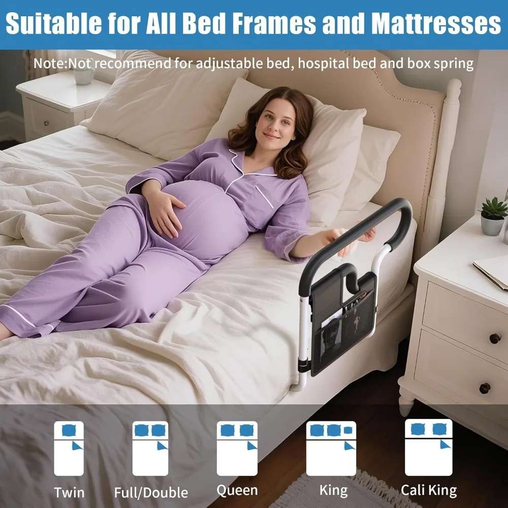 حاجز أمان للسرير قابل للتعديل لكبار السن - يناسب جميع أحجام المرتبة، وإعداد بدون أدوات، وقبضة غير قابلة للانزلاق