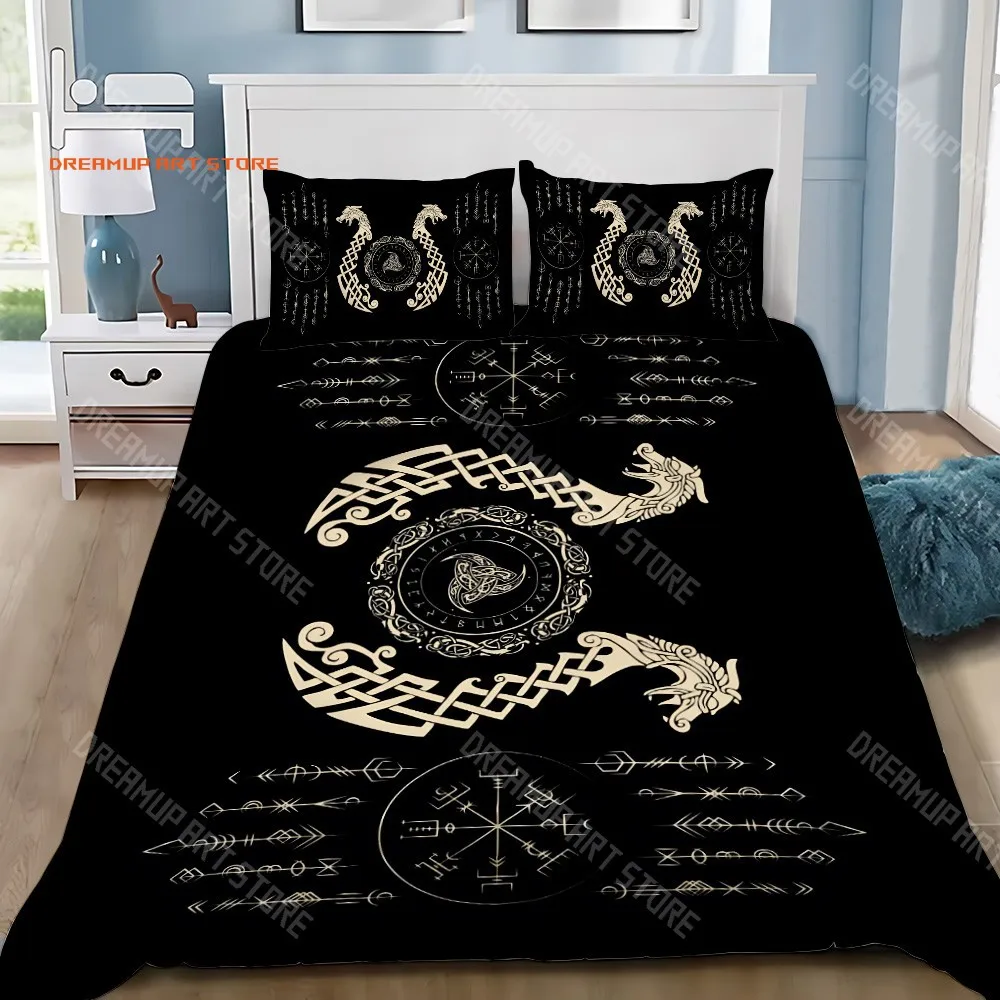 2026 Viking Nordic Viking Mystical Symbol Duvet Cover Pillowcase Bedding Set Adult Boy Girl Bedroom Decoration Children Single D