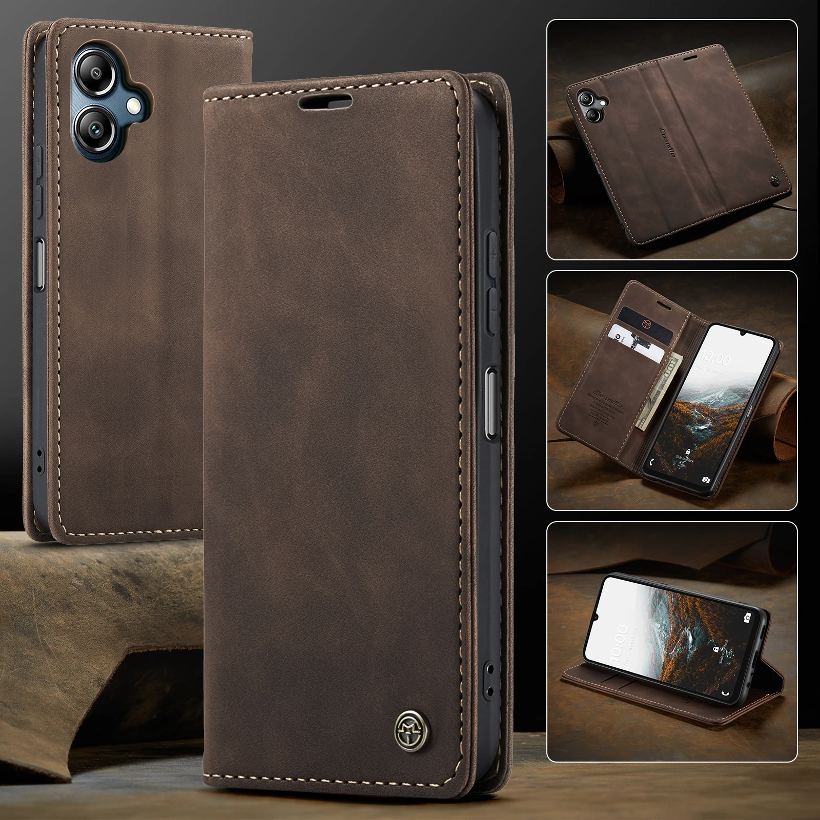 Caseme Luxus-Flip-Hülle aus PU-Leder für Samsung Galaxy A08 A07 A06 mit Kartenfach, Ständerfunktion und Buch-Design, Handyhülle mit Kartenfach und Geldbörsenfunktion