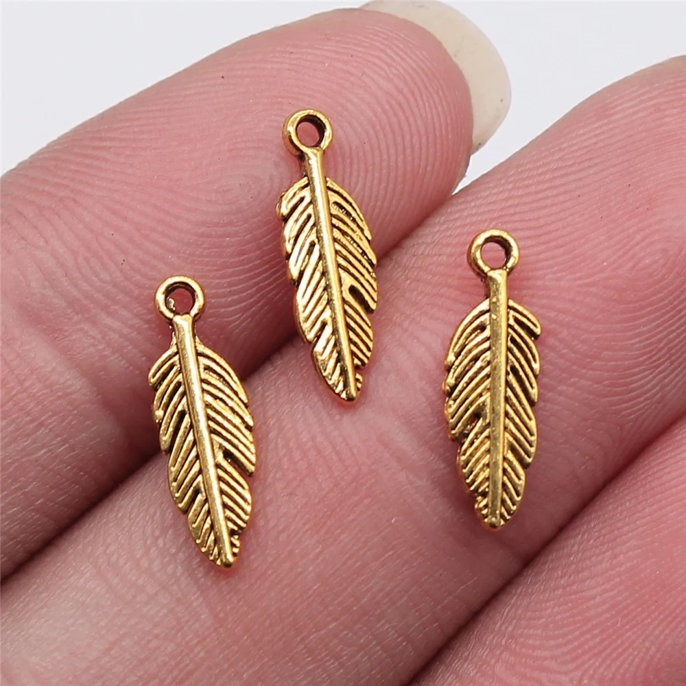 Wysiwyg 40 Stks/partij Feather Charms Hanger Diy Metalen Sieraden Maken Antiek Zilver Kleur 15x5mm