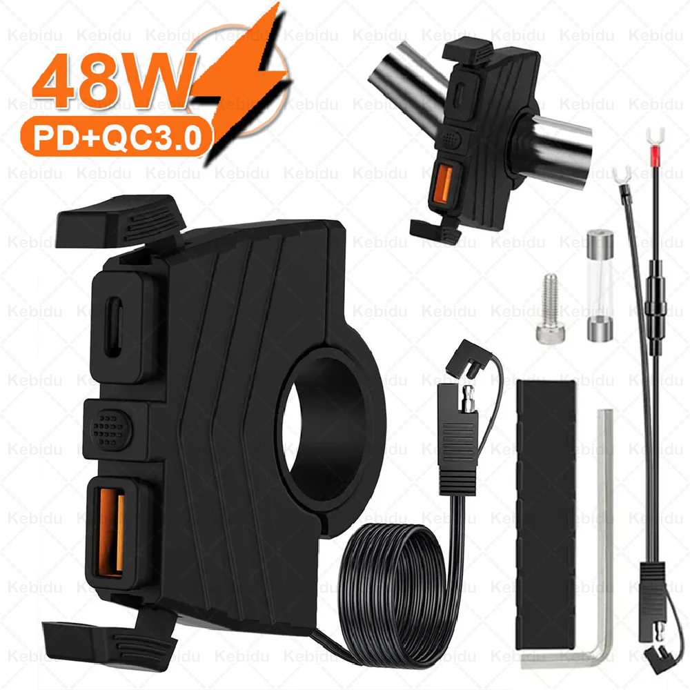 

48 Вт PD + QC3.0 зарядное устройство для телефона, руль мотоцикла, розетка для быстрой зарядки, водонепроницаемый USB-адаптер типа C для GPS-навигации