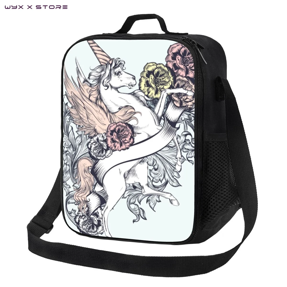 

Красивый единорог и цветы, изолированные сумки для обеда, контейнер-холодильник для обеда, большая сумка-тоут, ланч-бокс, сумки для еды, студенческий пикник