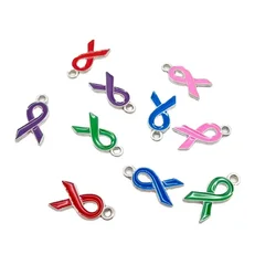 10 Pcs/lot 20x10mm 8 Colors Pink Ribbon Charms for Jewelry Making Breast Cancer Sign for DIY Necklaces Bracelet Earrings A031