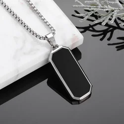 High Quality Stainless Steel Classic Black Rectangular Pendant Necklace for Men and Women Fashion Casual Party Jewelry