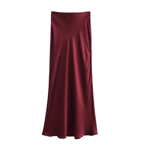 Midi Traf-Satin Fluid Satin, hohe Taille mit elastischer Taille, weibliche Röcke, schicke Mode 10 Hauptverkaufsrock Midi Actiniert - №8