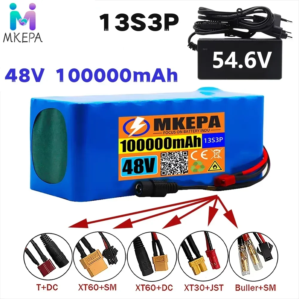 

13S3P 48V 100000mAh 100Ah lithium-ion battery pack with 1000W BMS, suitable for electric bicycles and scooters+54.6V charger