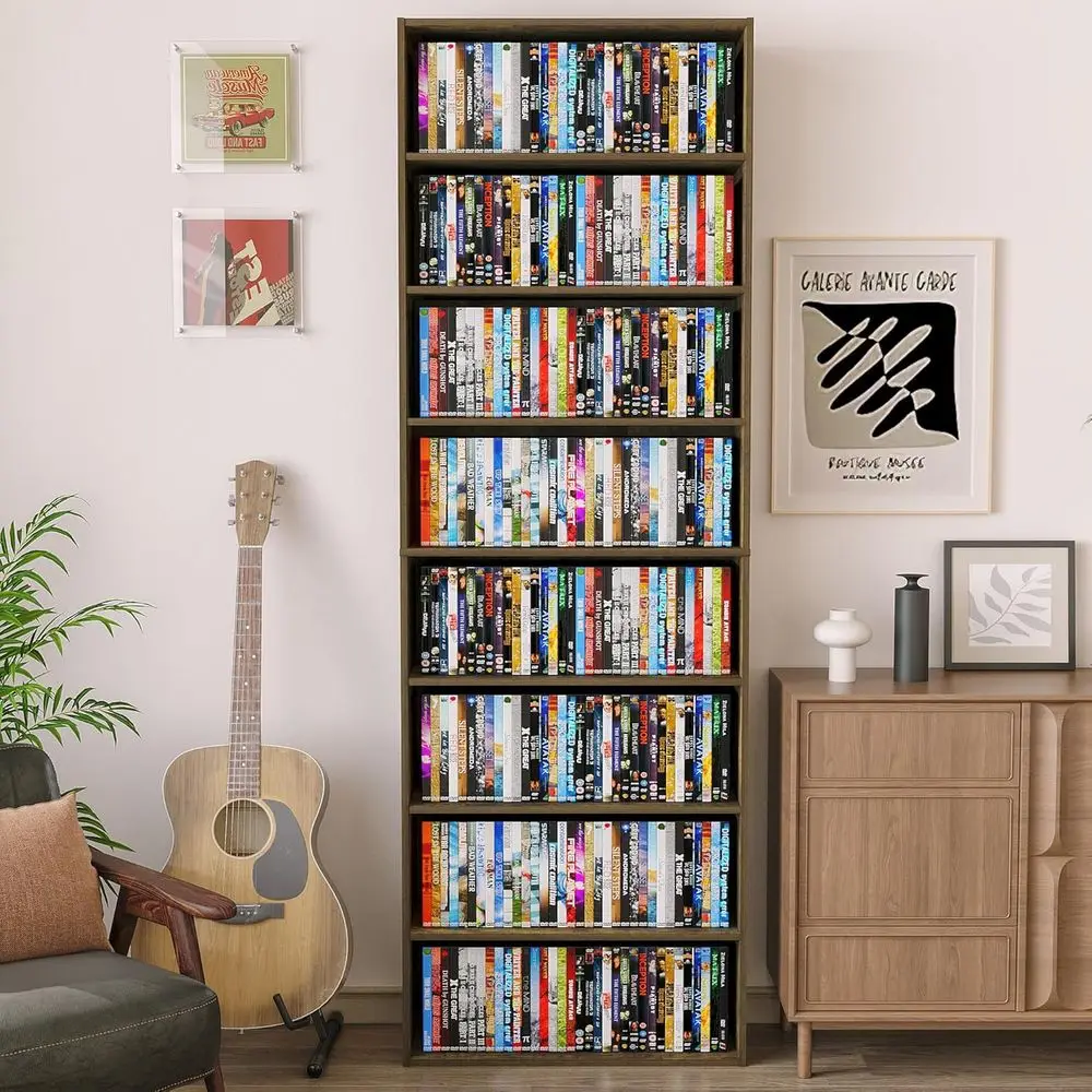 

8-уровневая полка для хранения DVD-дисков, деревянная медиатурна для хранения до 280+ DVD-дисков или 1000+ CD-дисков, открытая полка для CD-дисков для гостиной, цвет: белый.