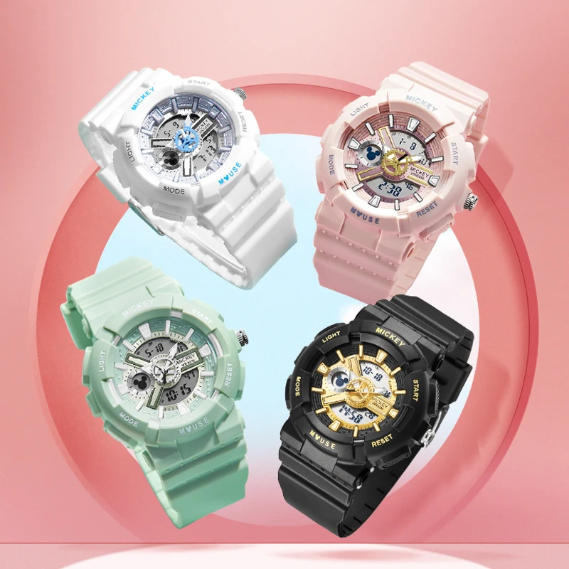 

Disney Micky Mouse 50M Dual Display Clock Multifunction Luminous Ladies Digital Quartz Wrist Watches Women Child New Gift
