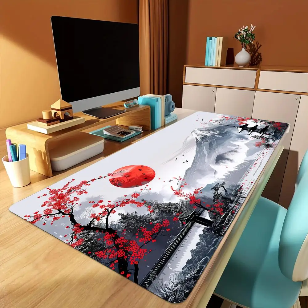 

Крепление в японском стиле, дизайн Фудзи и вишни, коврик для мыши, настольный коврик, игровой коврик, нескользящий коврик для мыши с прошитыми краями, офисный коврик