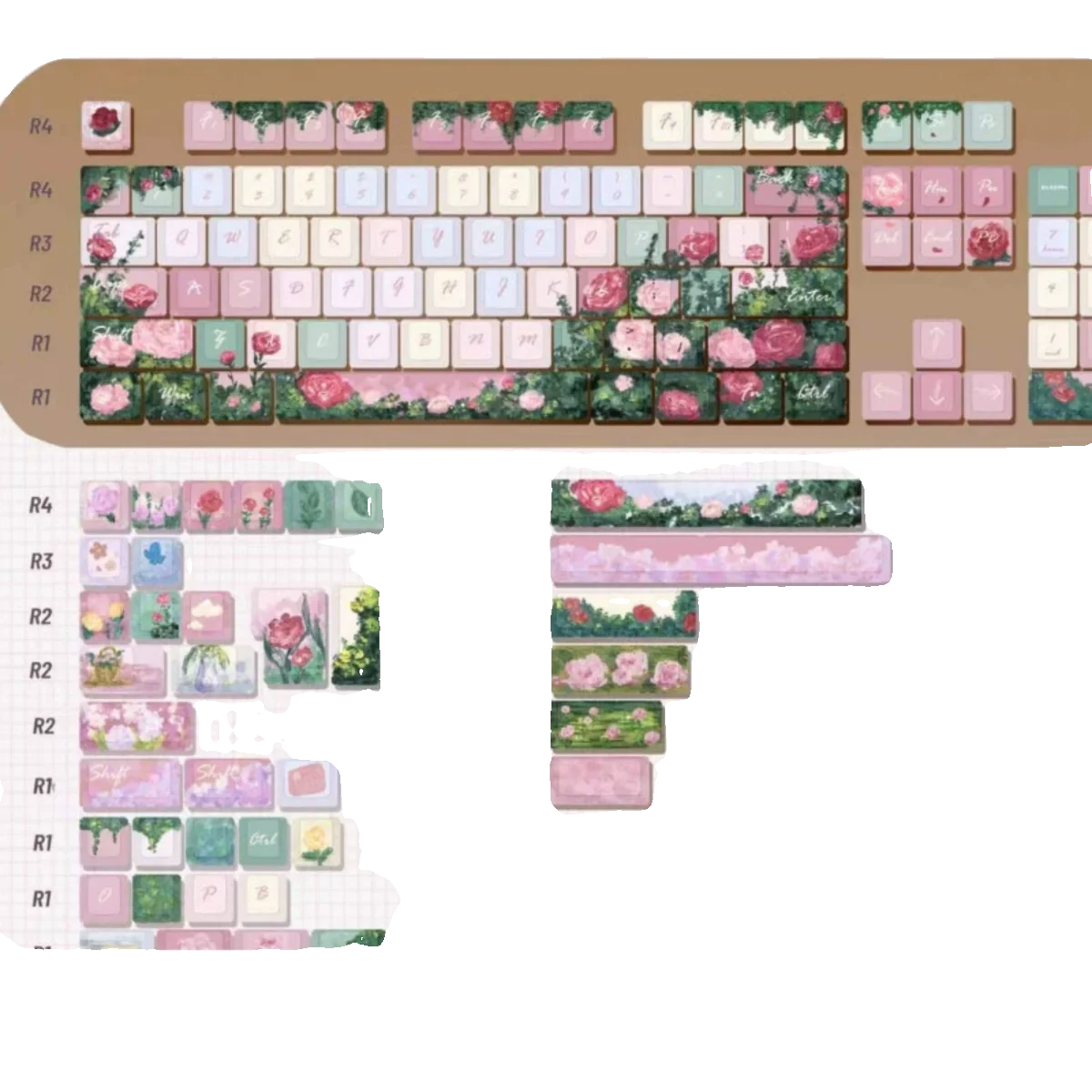 

145Key Rose Garden Keycap For Keyboard Cherry Pbt Five Sided Sublimation Process Beautiful Manor Pink Flower Rose Romance Keycap