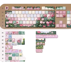 145Key Rose Garden Keycap For Keyboard Cherry Pbt Five Sided Sublimation Process Beautiful Manor Pink Flower Rose Romance Keycap