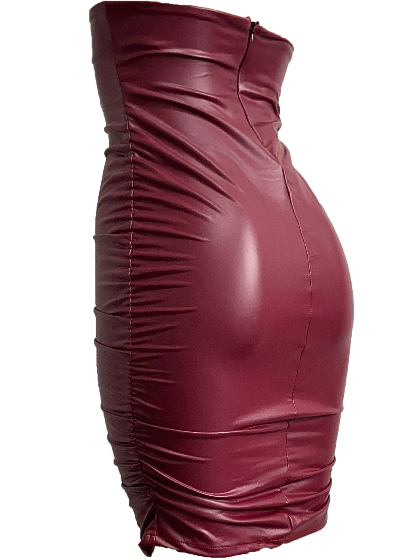 Damen Sexy PU-Rock, Figurbetonter Hochtaillierter Kurzer Rock aus Schwarzem Kunstleder – Detail 12