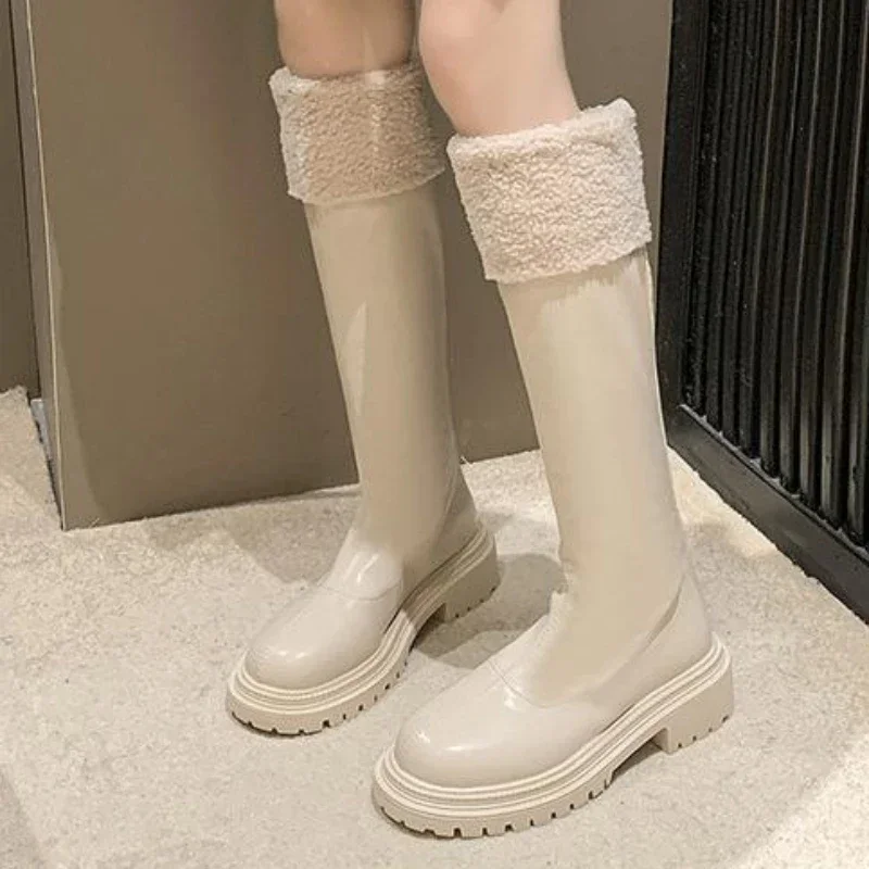 Ladies Shoes 2023 Hot Sale Zipper Women's Boots Winter Round Toe Solid Plush Warm Knee-High Platform Water Proof Fashion Boots