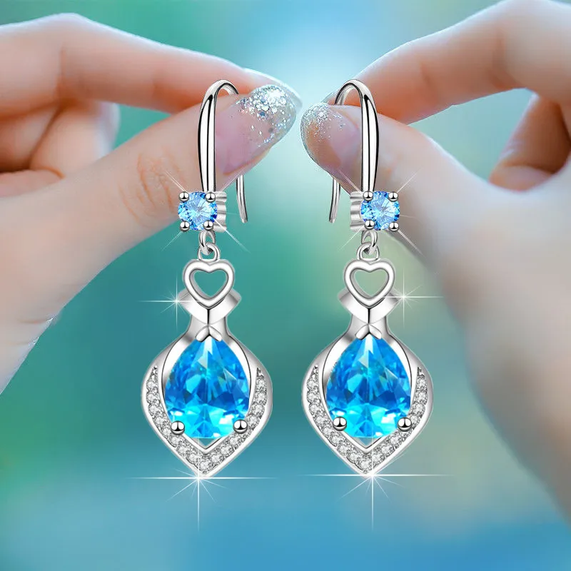 Pear Cut Genuine Natural Blue Topaz 925 Sterling Silver Waterdrop Dangle Drop Earring for Women Statement Gemstone Fine Jewelry
