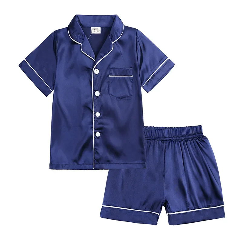 1-13 Years Summer Children's Ice Silk Homewear Suit for Baby Boys Kids Clothes Teenages Girl T Shirts + Shorts 2 Pcs Pajama Sets