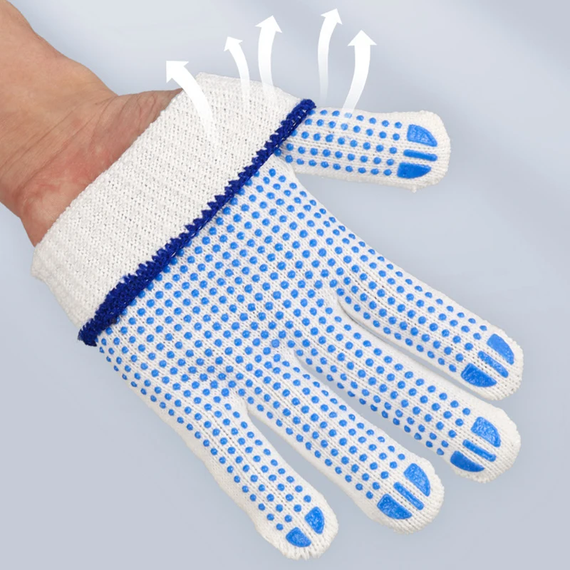 

White Labor Protection Gloves Breathable Cotton Glue Dot Cotton Gloves Wear-resistant PVC Dot Beads For Chopping Wood Gardening