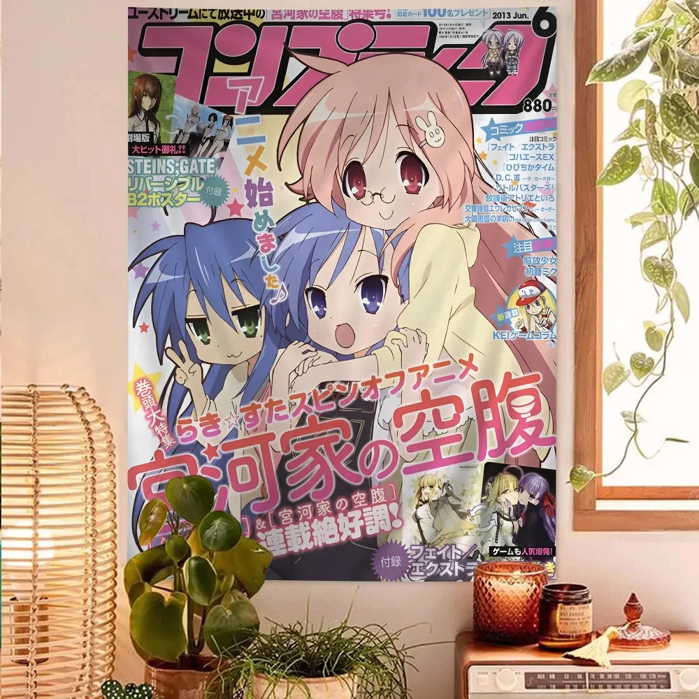 Anime Lucky Star Bedruckter Großer Wandteppich, Hängende Tarot-Hippie-Wandteppiche, Günstige Hippie-Wanddekoration für Studentenwohnheime