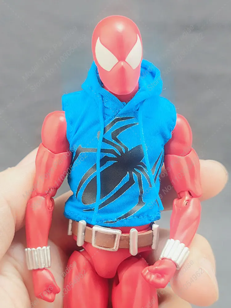 Mafex 1/12 Men Soldier Scarlet Spider Pullover Super Hero Blue Hooded Drawstring Sleeveless Pullover Fit 6inch Action Figure