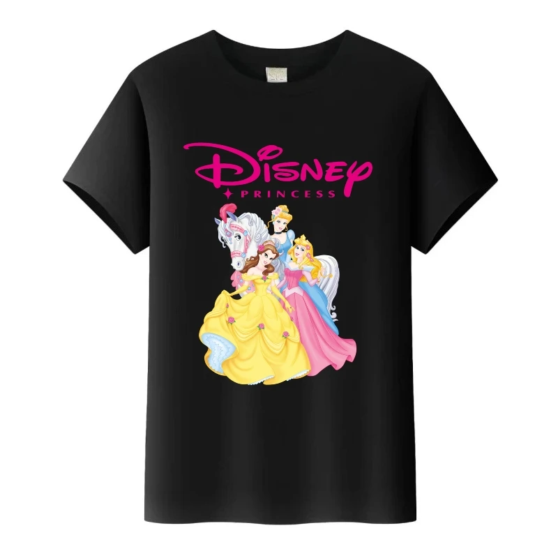 أزياء ديزني بيلا الأميرة الأصدقاء طباعة تيز بلوزات مستديرة العنق ملابس امرأة الفتيات البلوزات قصيرة الأكمام تي شيرت فضفاض التي شيرت هدية