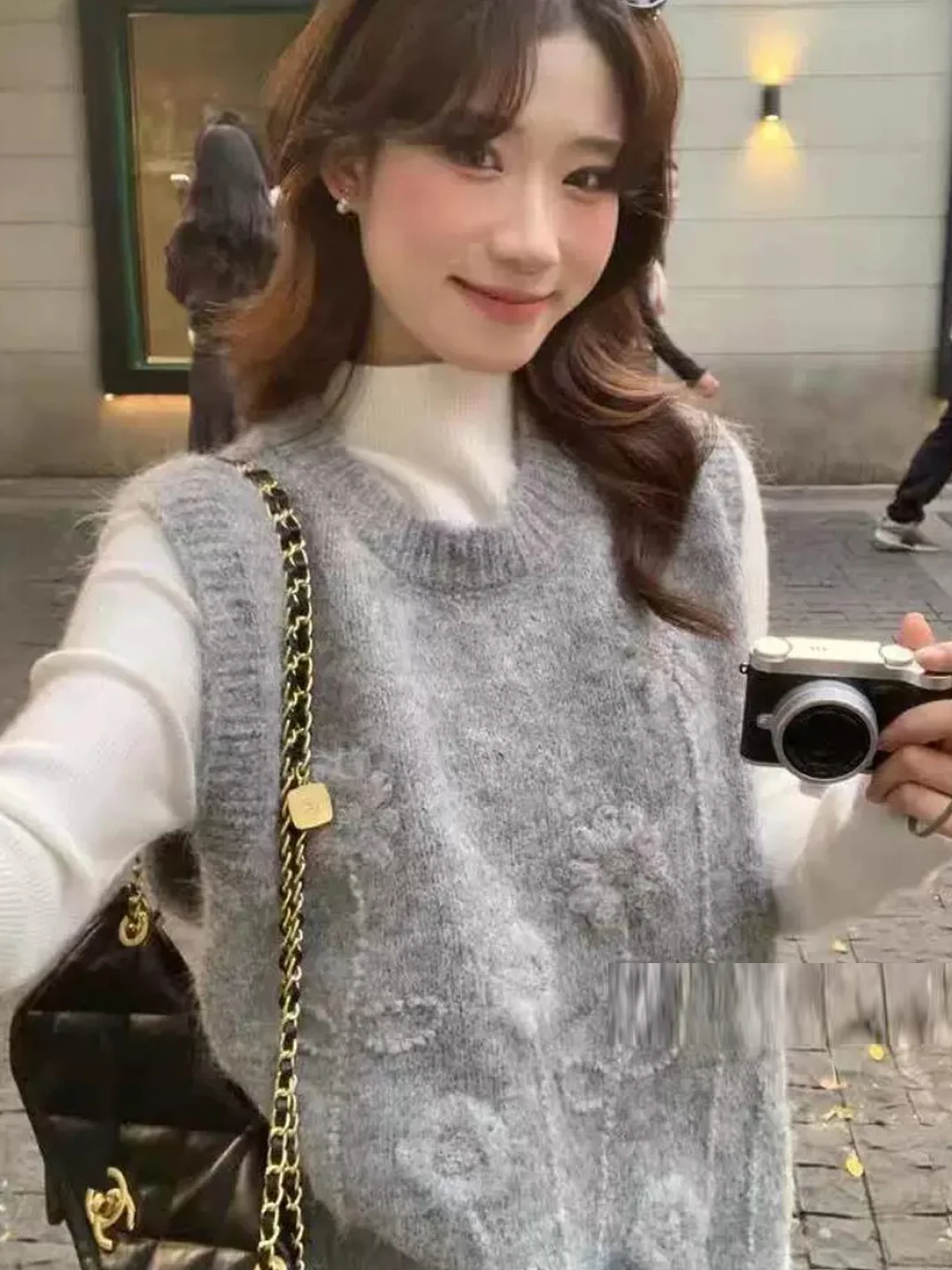 Korean Style Handmade Soft round Neck Sleeveless Sweater Vest Women's Spring Autumn Knitted Top Layering Clothing Vest Top