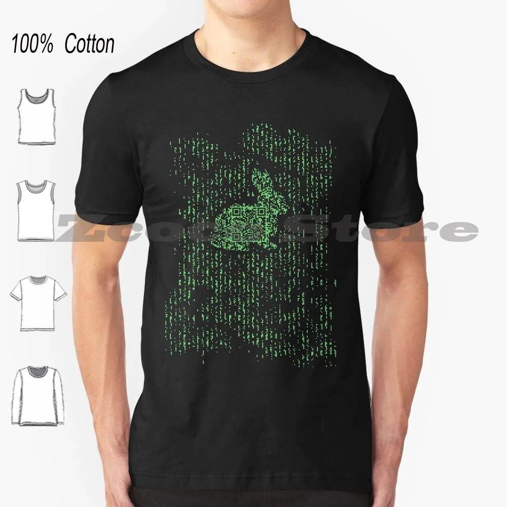 Qr Matrix T Shirt 100% Cotton Comfortable High-Quality Qr Scan Matrix White Rabbit