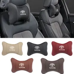 1Pcs Car Seat Headrest Auto Logo Neck Pillow For Toyota Camry Auris Corolla Yaris Aygo RAV4 Prius CHR Hilux Avensis Land Cruiser