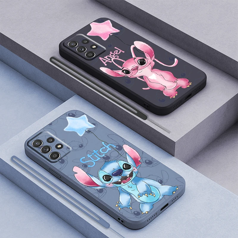 Stitch Lilo Cartoon For Samsung Galaxy A73 A54 A34 A53 A33 A52 A32 A22 A71 A51 A21S A03S 4G 5G Liquid Rope Phone Case Coque Capa