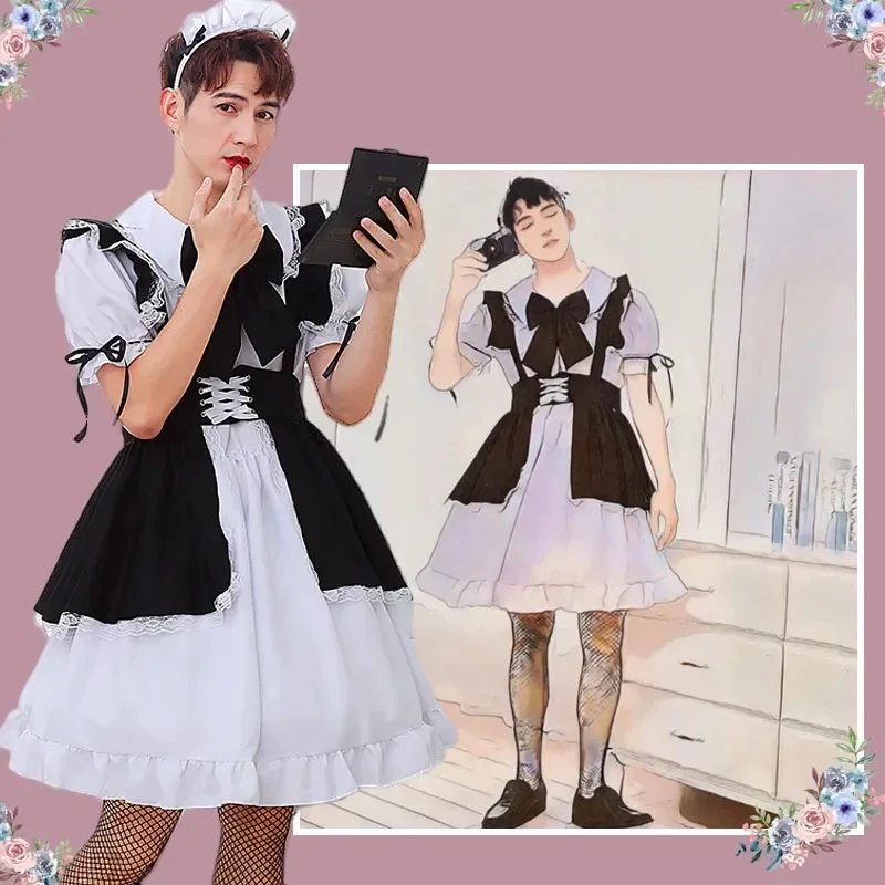 Brother Series Cos Manservant ชายหญิง Alike Lolita ชุดคอสเพลย์เครื่องแต่งกายเซ็กซี่ Lace Gothic ชุดแม่บ้านอะนิเมะ Cross-dressing