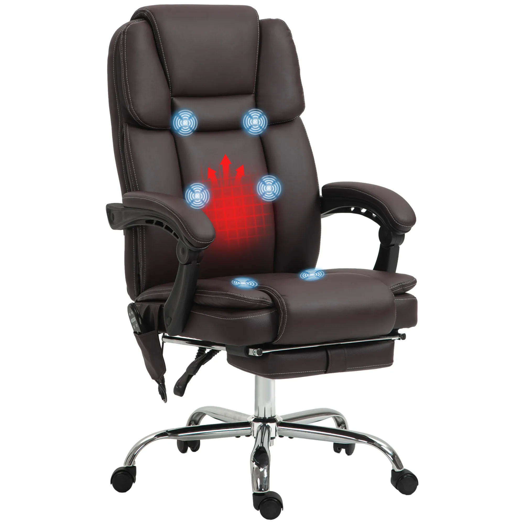 Vinsetto Massage Office Chair with 6 Vibration Points, Heated Reclining Pu Leather Computer Chair with Adjustable Height