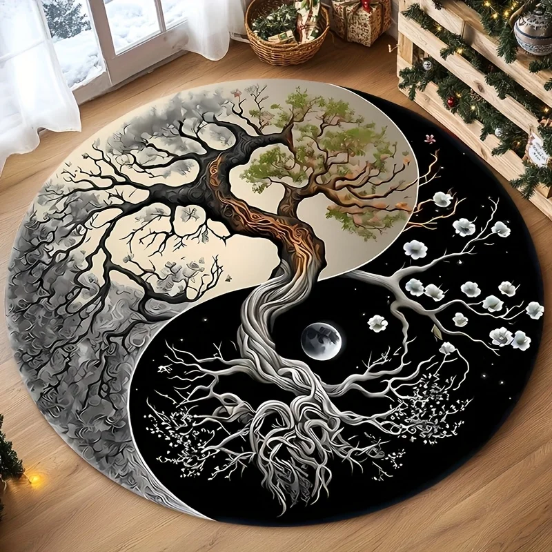 3D Yin Yang Tree Flannel Rug Printed Carpet Indoor Decorative Living Room Floor Mat Anti Slip Soft Spiritual Art Design