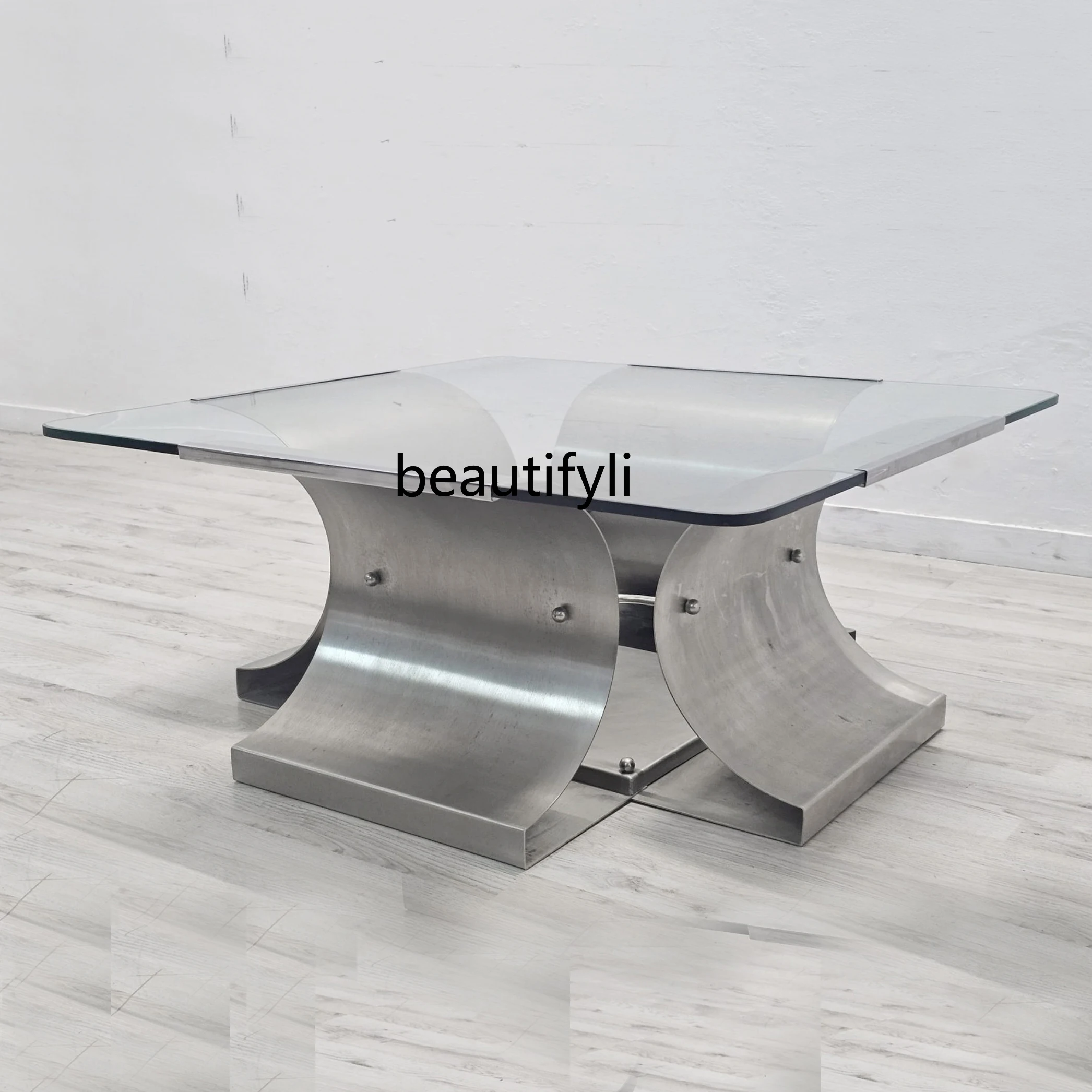 Nordic Designer Household Living Room Tea Table Stainless Steel Glass Square Coffee Table