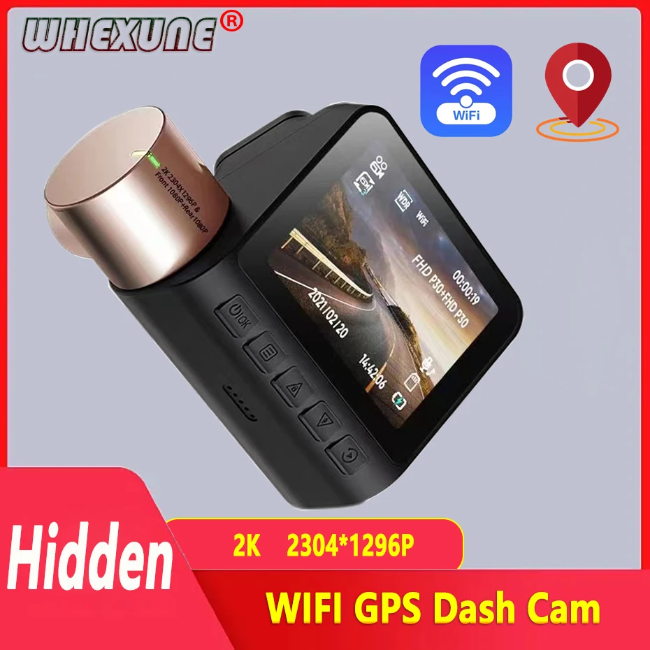 WIFI Dash Cam Car Driving Recorder Camera GPS Tracker Dashcams 2K Ultra HD 1296P Screen Car DVR Supports 24H Parking Monitoring