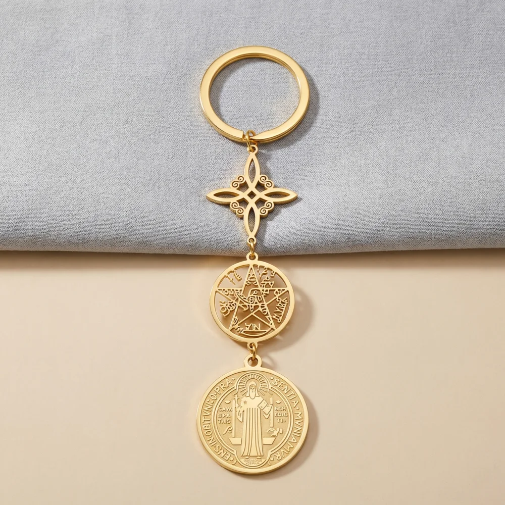 Stainless Steel Pendant Combination Keychain Hot Selling New Multi-Purpose DIY Accessory Pendant, Witch Knot Round Brand Pendant