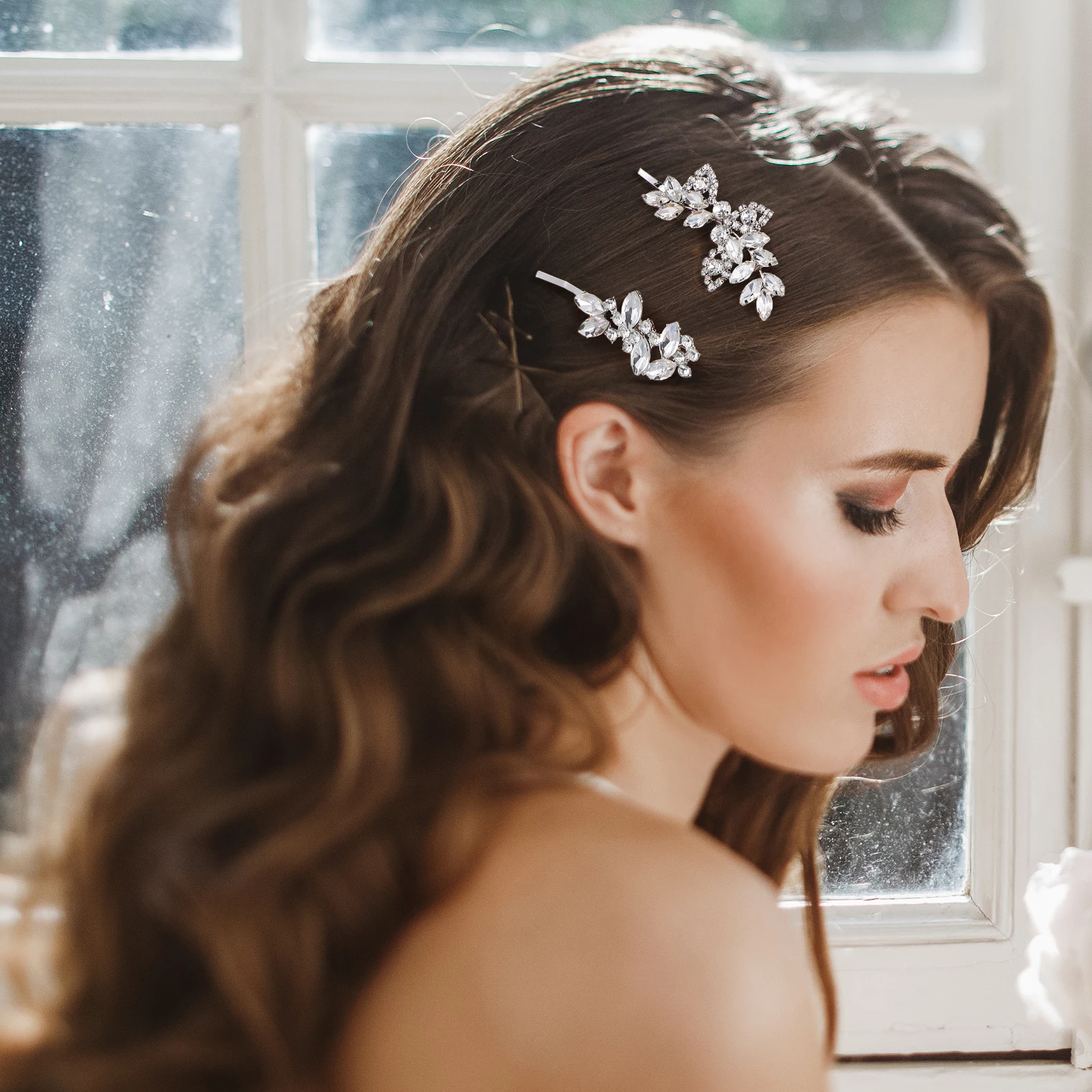 

4 Pcs Crystal Hairpin Rhinestone Wedding Bridal Clips Elegant Silver Decorative Pins for Brides Hair Accessories