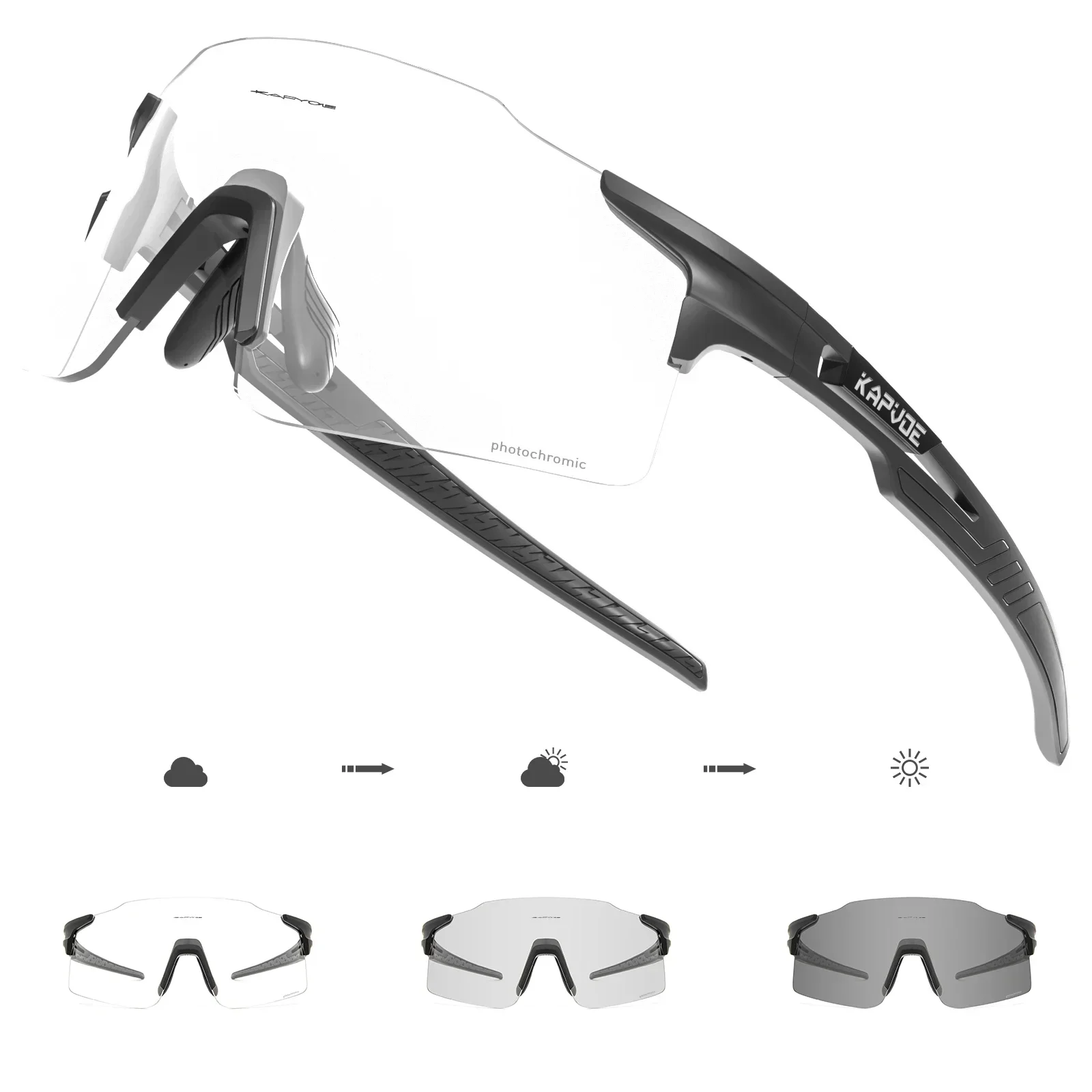 Kapvoe Photochrome Fahrradbrille, Fahrrad, UV400, Sport-Sonnenbrille für Herren und Damen, blendfrei, leicht, zum Wandern, Radfahren