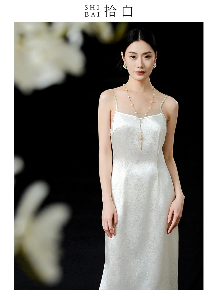 

ibai 2025 Летнее Новое Ретро-платье в китайском стиле из ацетата с имитацией шелка, белое, с завязками на талии, женственное, элегантное