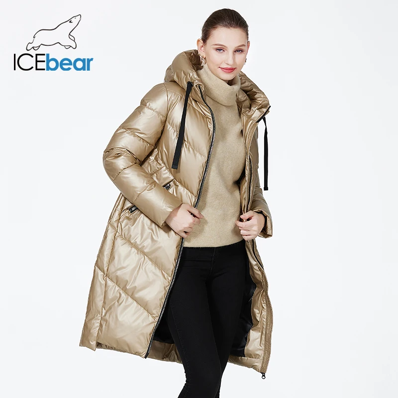 ICEbear 2023 new hooded winter women\'s  jacket fashion casual slim mid-length warm cotton coat brand ladies parkas GWD20302D