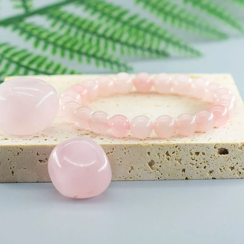 Natural Pink Rose Powder Crystal Quartz Natural Stone Stretch Bracelets Homme Purify the Soul Pulsera Jewelry Beads Lover Women