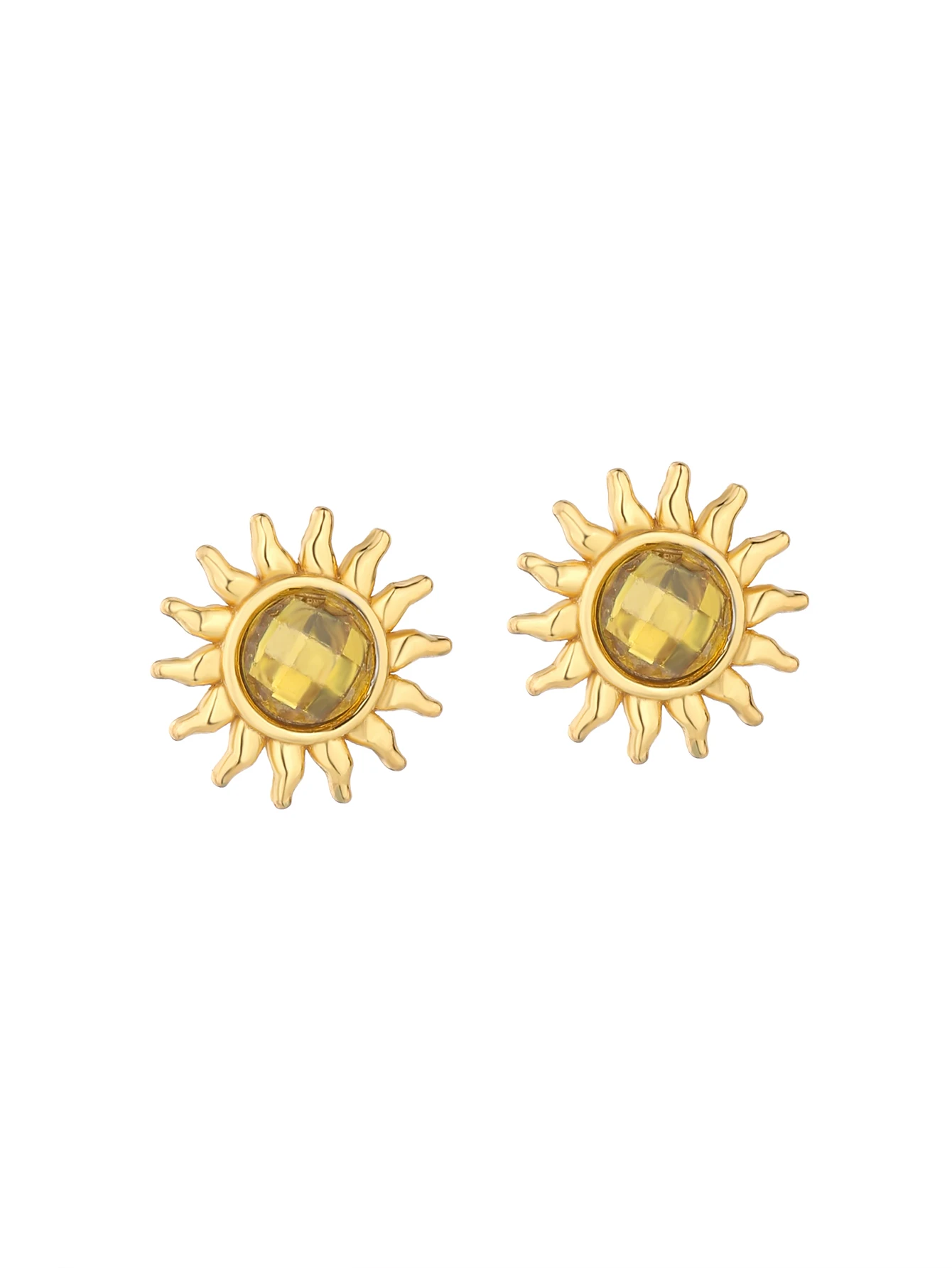 Soleil Sun Earrings Gold Plated 925 Silver Yellow Zirconia Stud Earrings Women CZ Stud Earrings Classic Sparkling Lilou Earrings