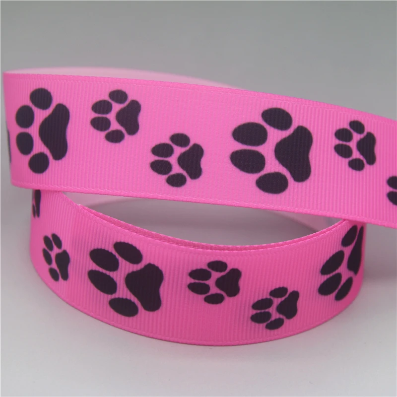 DUWES 50yards Dog Paw Printed Grosgrain Ribbon Accessory Hairbow Headwear Decoration DIY Wholesale OEM D1551