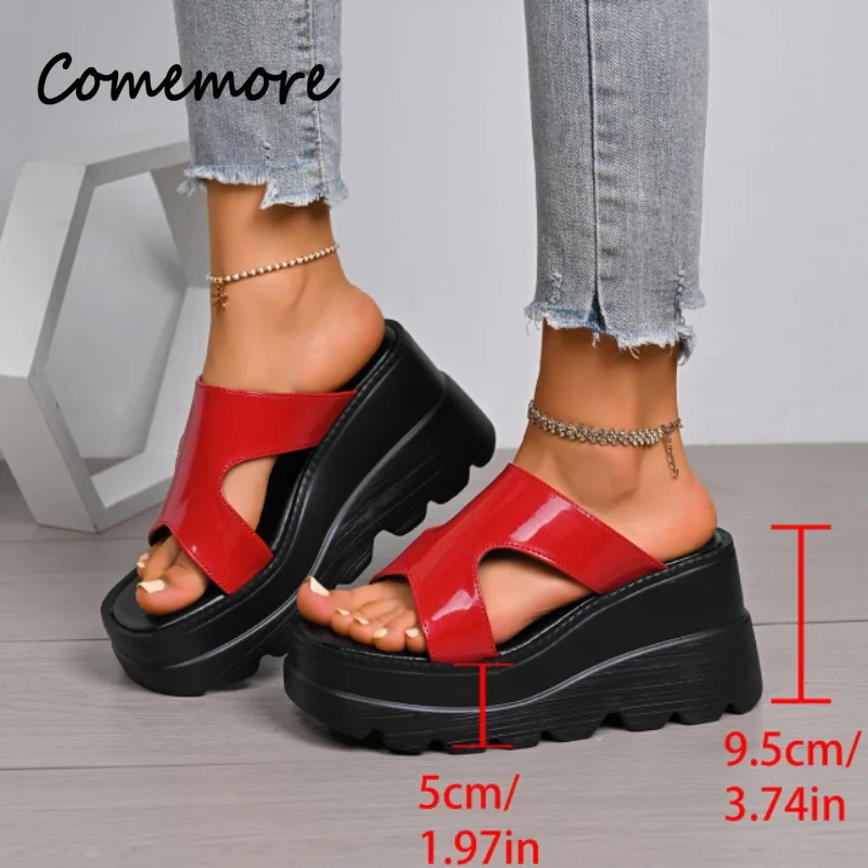 Comemore Leichte Sandalen mit dicker Unterseite und Keilabsatz, Hausschuhe für Damen, modisch, vielseitig, für draußen, Freizeit, Strand, Rutschen