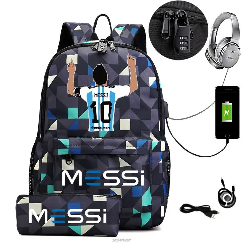 Messi Backpack Fashion Oxford Student School Backpacks 16 Inch Laptop Bag Casual Travel Laptop Rucksack Mochila