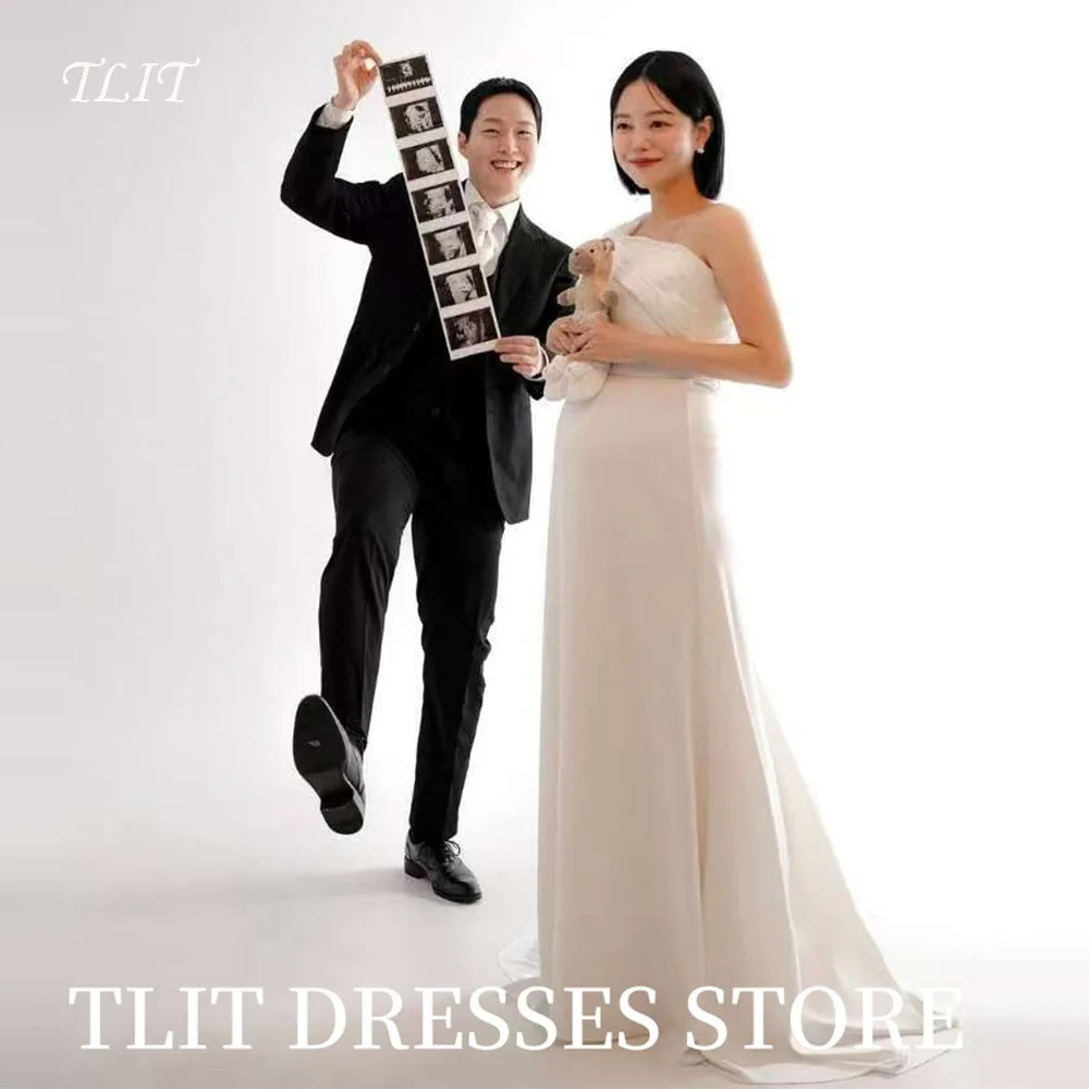 

TLIT Strapless Silk Taffeta Wedding Party Dresses Korea Pregnant Women Draped Bride Gowns Formal Party Customized Maternity